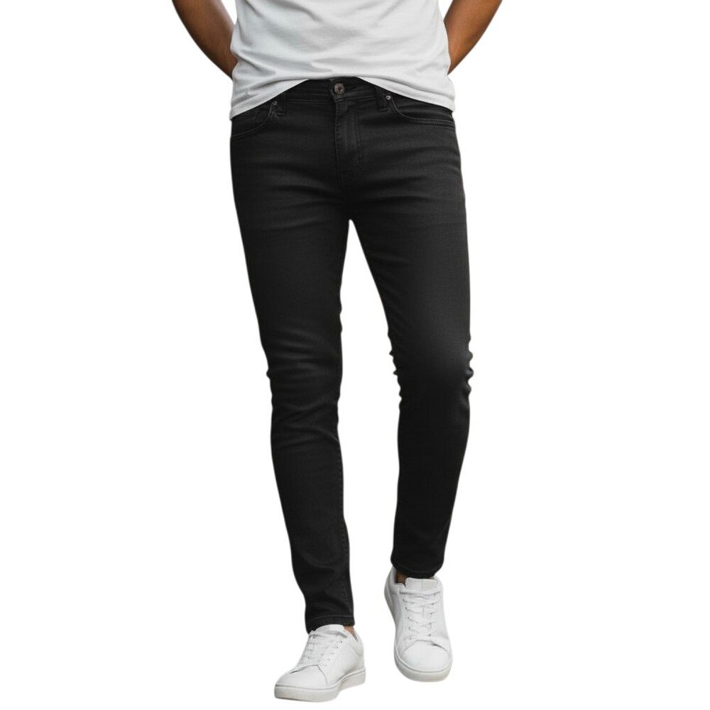 H&M Divided Men's 30 Black Coated Denim Slim Fit Mid Rise Jeans Streetwear